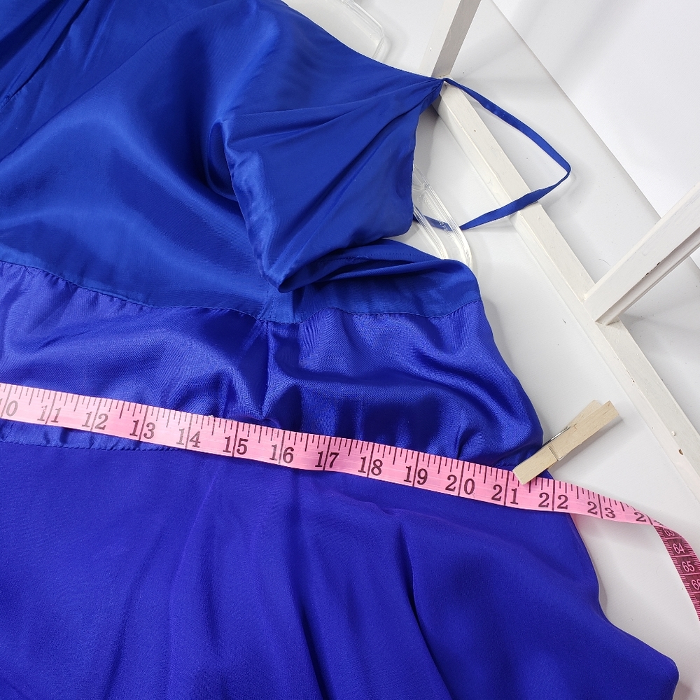 Vtg Maxi Slip Dress Flowy Royal Blue Silk Y2K Pixi Fairy Crepe Sheer Satin Event - Picture 7 of 15